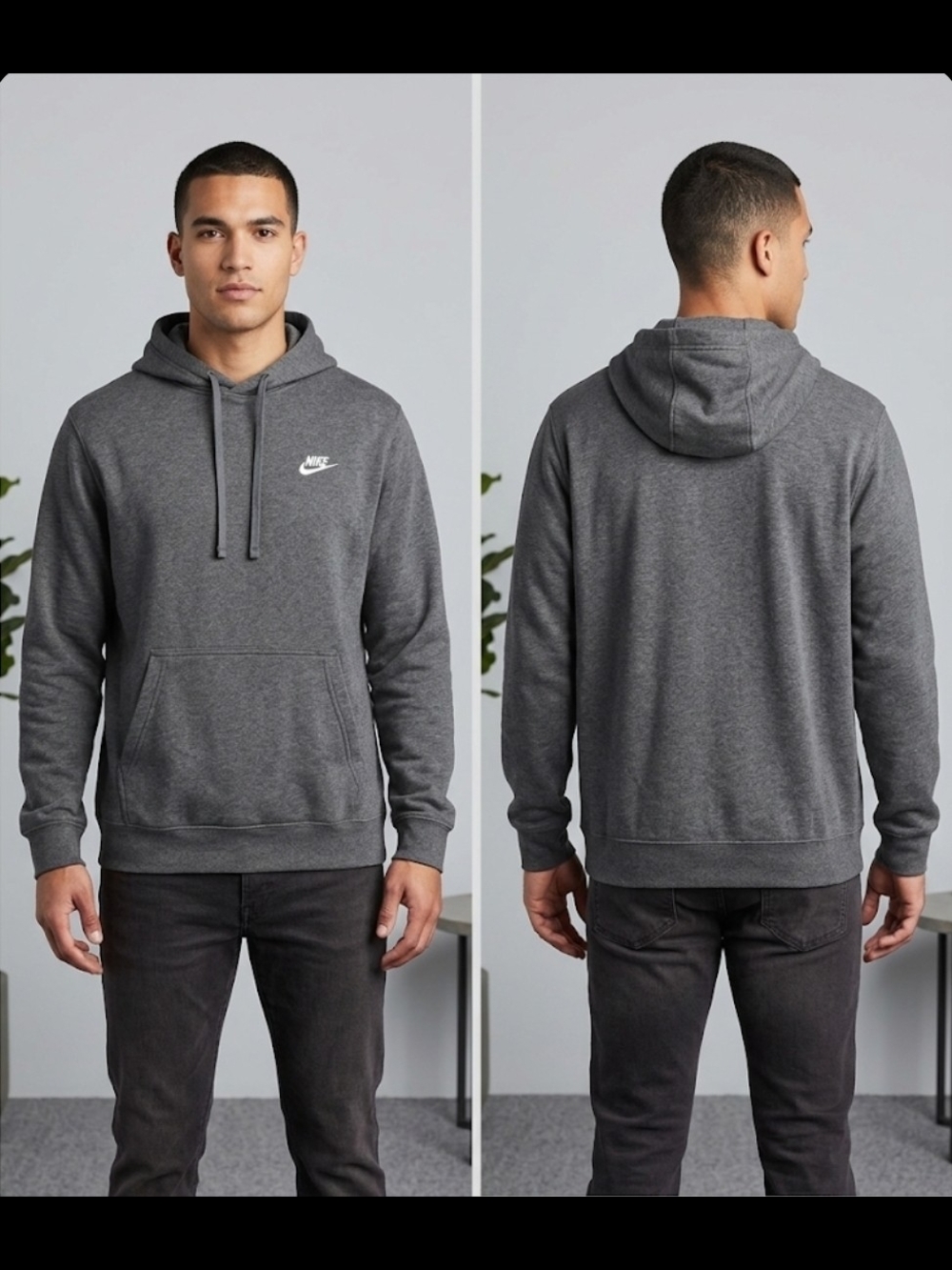 Nike Men's Heather Charcoal Hooded Sweatshirt